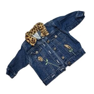 Arizona Jean Co | Vintage Girls Denim Jean Jacket Animal Print Faux Fur 3-6M